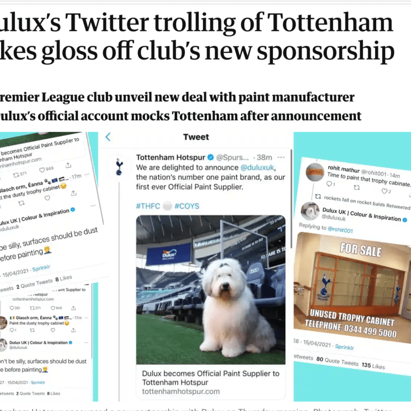 Dulux's social media blunder about Tottenham Hotspur