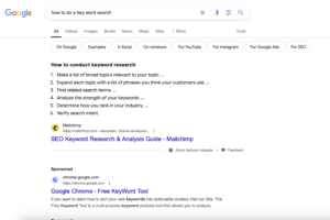 Image shows a Google search for the phrase 'How to do a keyword search'.