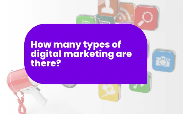 Megaphone and app icons illustrating types of digital marketing channels and strategies.