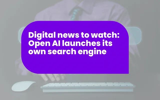 Purple banner announcing OpenAI's new search engine, featured among the best Facebook ads by specialists.